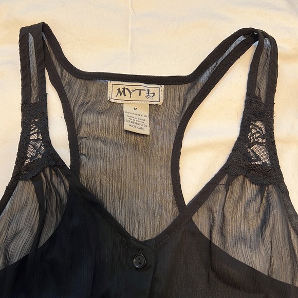 Myth NYC Sheer Lace Button Down Racer Back Tank - Picture 5 of 5